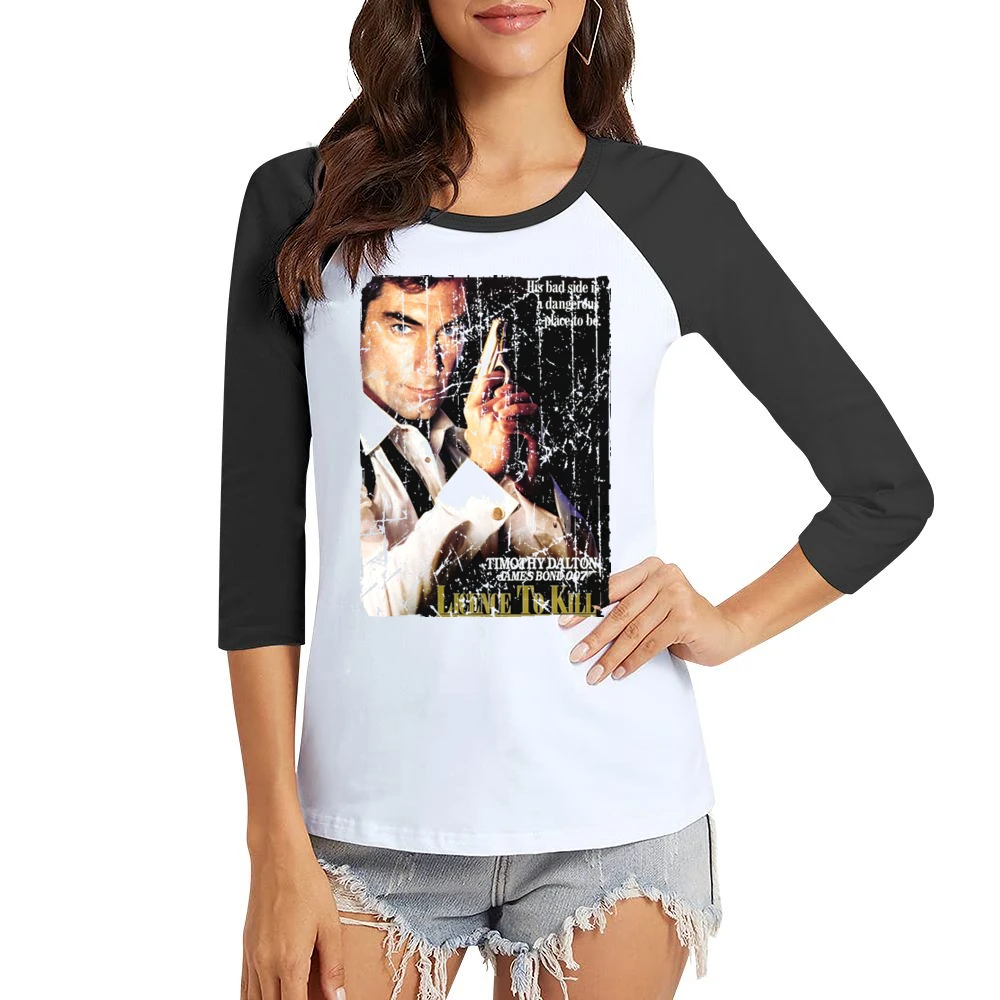 Licence To Kill Movie Poster Retro Aged Look Women Ladies 3-4 Sleeve T-Shirt