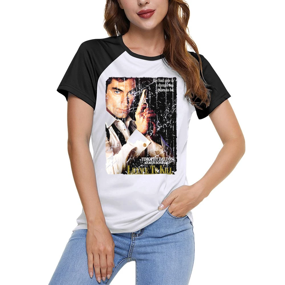 Licence To Kill Movie Poster Retro Aged Look Women Ladies Short Sleeve T-Shirt