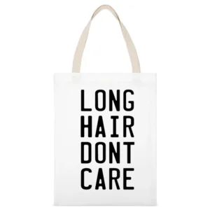 Long Hair Don't Care Cute Fun Graphic Tee Shirt White Canvas Tote Shopping Bag
