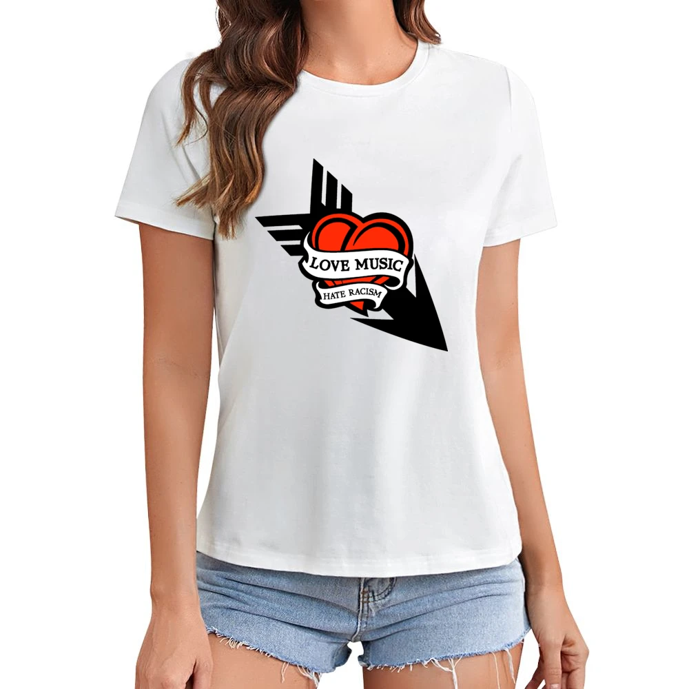 Love Music Hate Racism Asian Size Women Ladies T-shirt