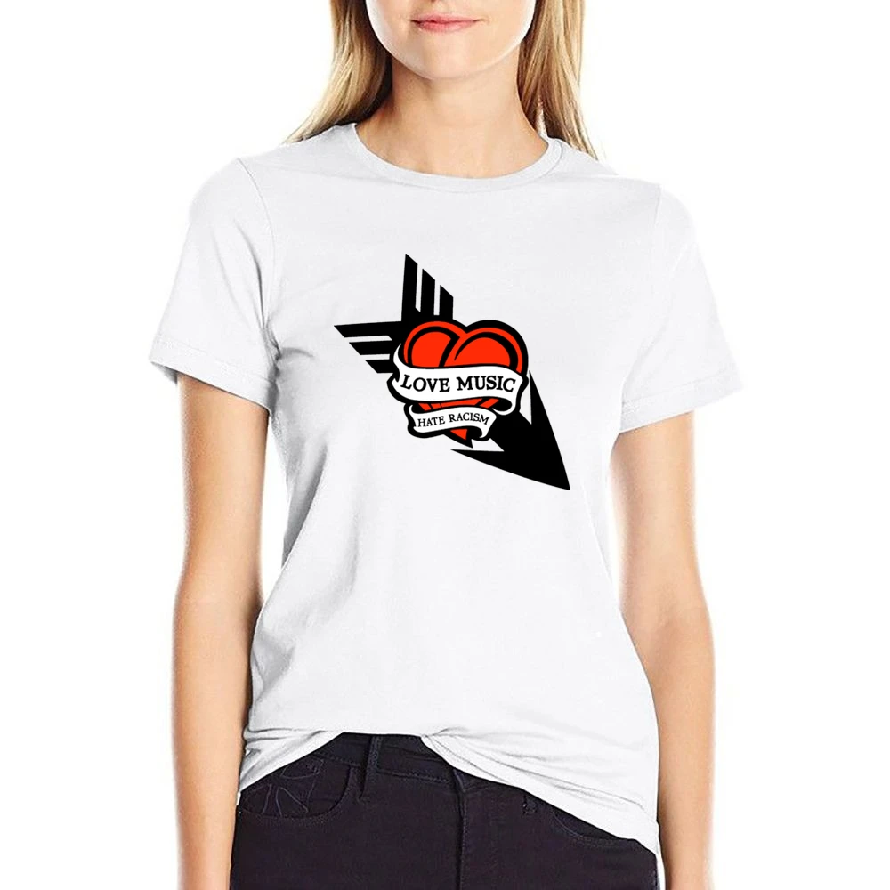 Love Music Hate Racism US Size Women Ladies T-shirt