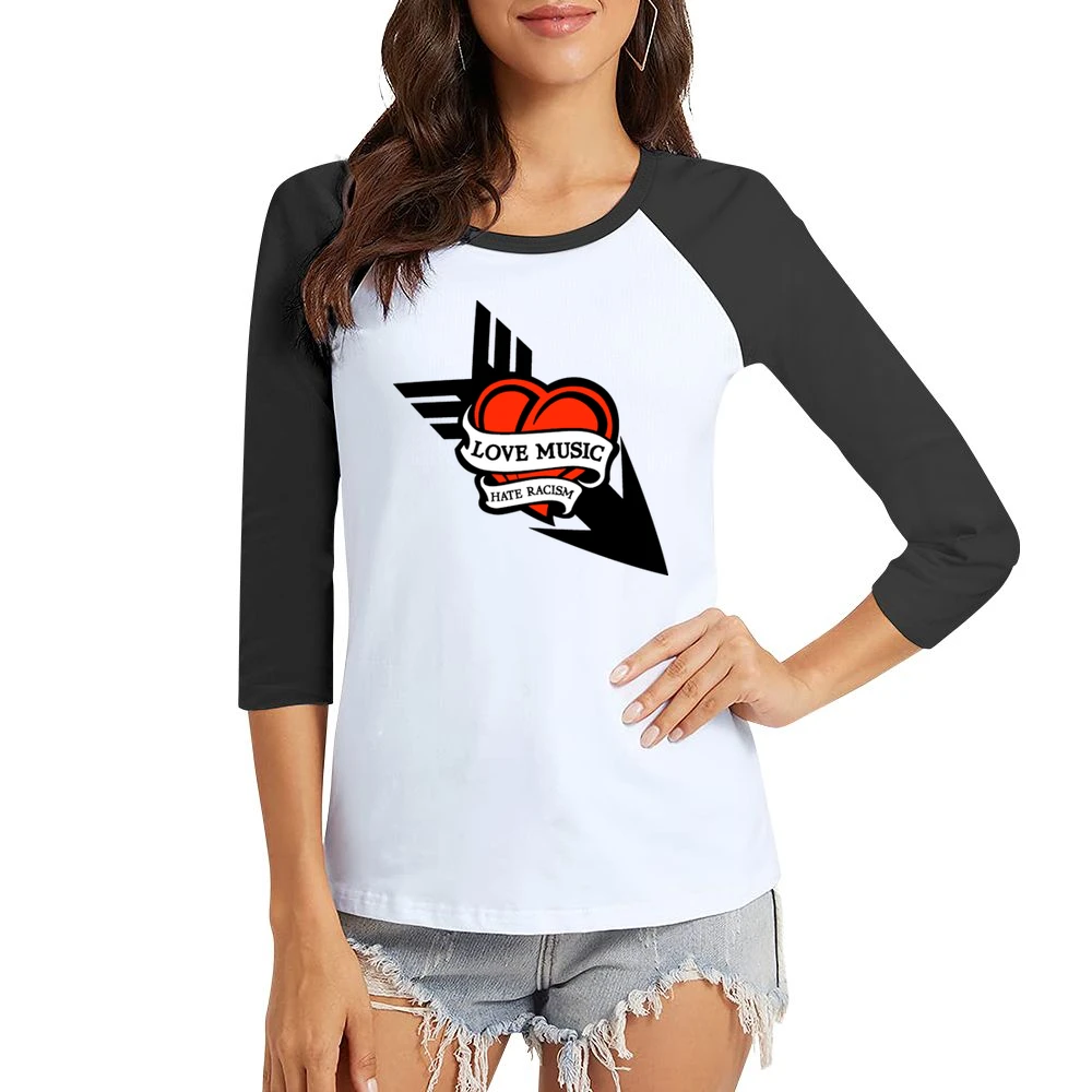 Love Music Hate Racism Women Ladies 3-4 Sleeve T-Shirt