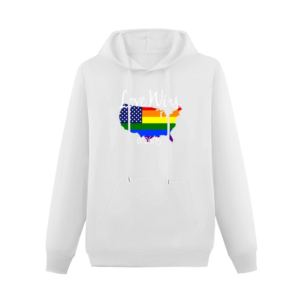 Love Wins Gay Marriage US American Rainbow Legalized Graphic Men Hoodie With Pocket