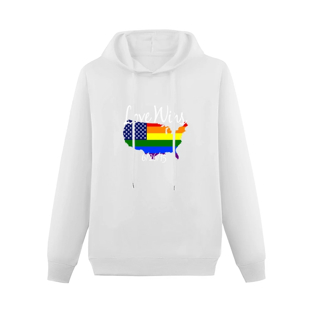 Love Wins Gay Marriage US American Rainbow Legalized Graphic Men Hoodie Without Pocket