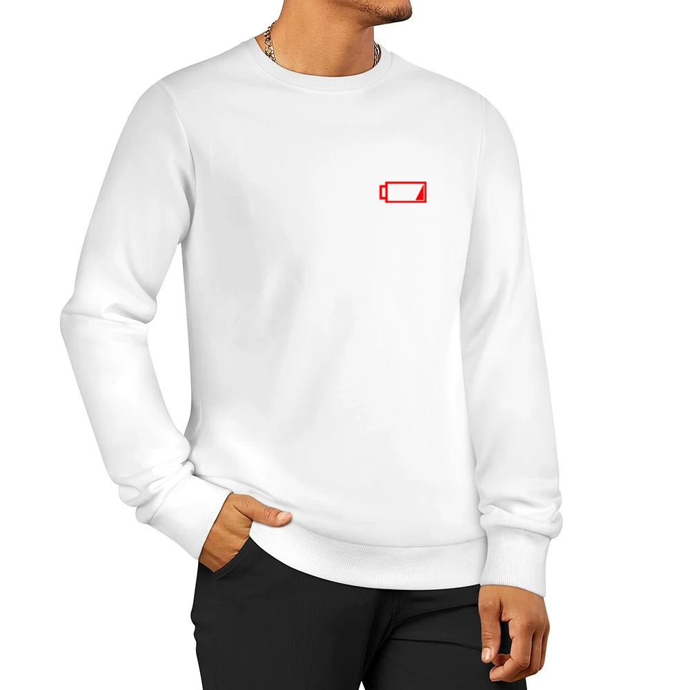 Low Battery Funny No Energy Technology Geek Graphic Men Pullover Sweatshirt