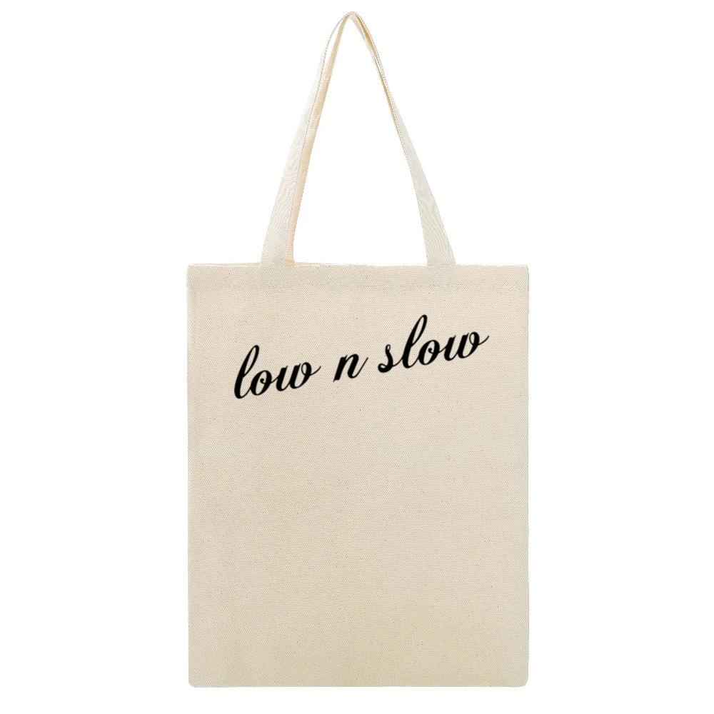 Low N Slow Custom Lowered Car JDM Beige Canvas Tote Shopping Bag