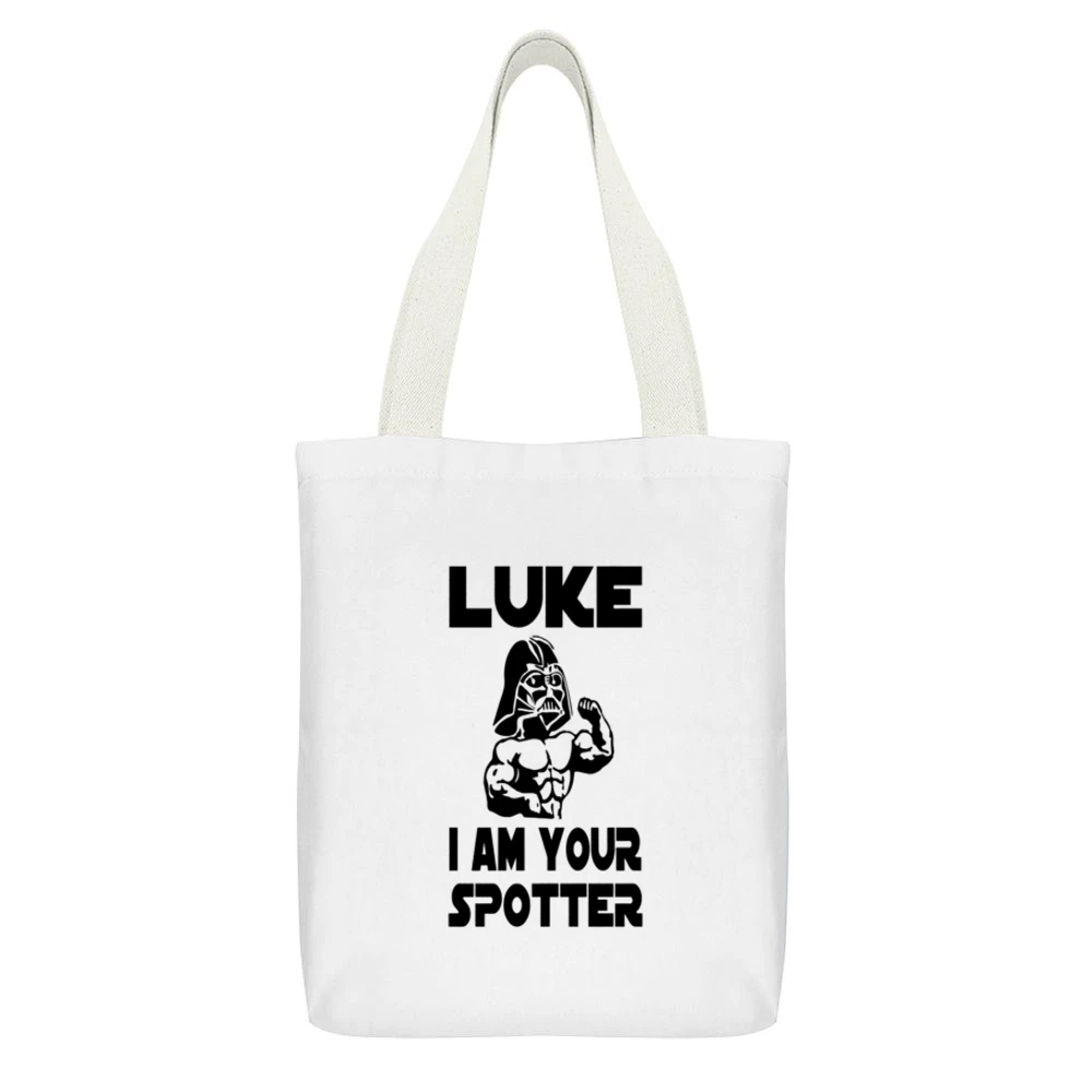 Luke I'm Your Spotter Tshirt White Canvas Tote Shopping Bag With Interior Pocket