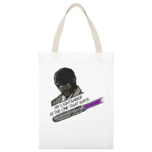 Mace Windu Samuel L Jackson lightsaber starwars parody pulp fiction mo White Canvas Tote Shopping Bag