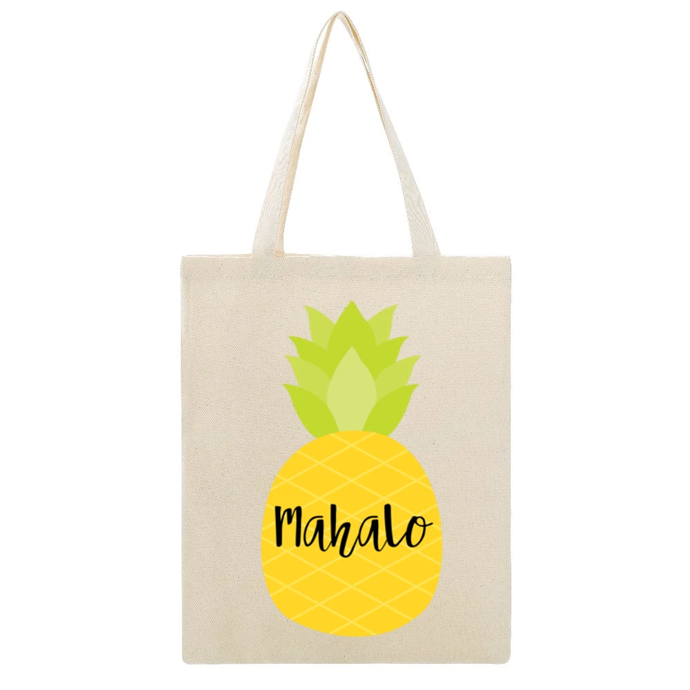 Mahalo Pineapple Cute Fruit Cool Popular Graphic Hello Beige Canvas Tote Shopping Bag