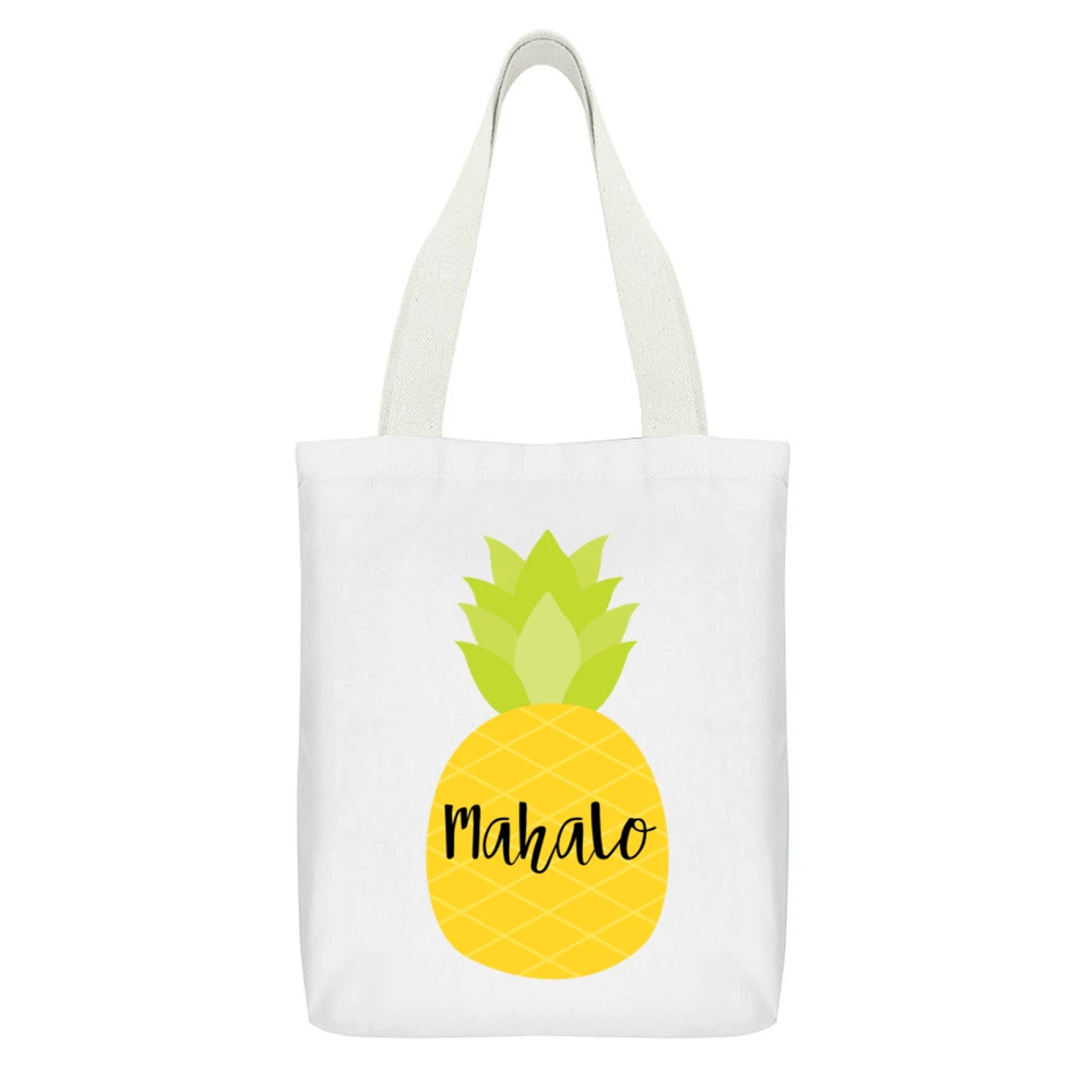Mahalo Pineapple Cute Fruit Cool Popular Graphic Hello White Canvas Tote Shopping Bag With Interior Pocket