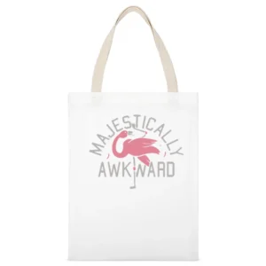 Majestically Awkward Funny Flamingo Graphic Bird Apparel White Canvas Tote Shopping Bag