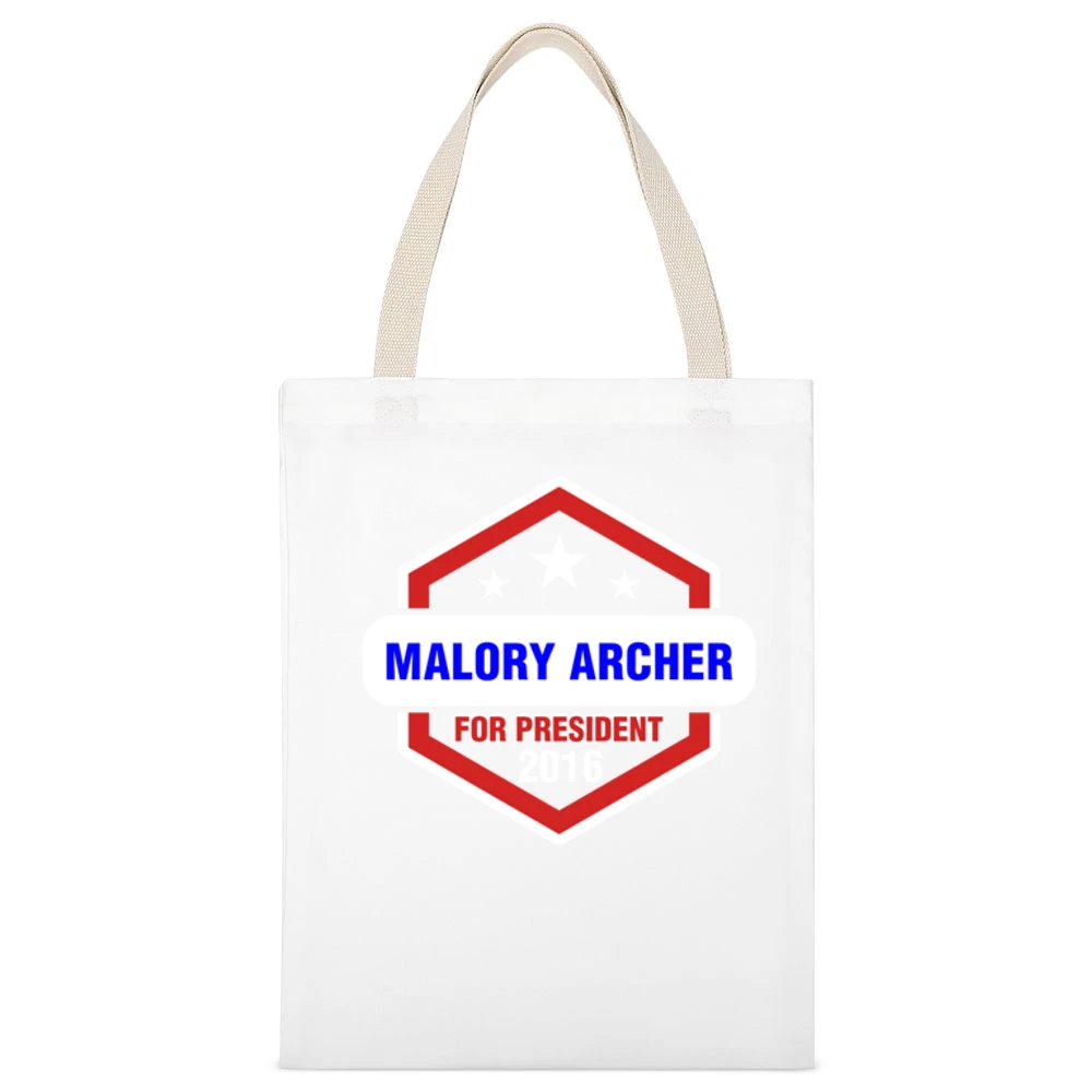 Malory Archer For President 2016 Archer TV Show White Canvas Tote Shopping Bag