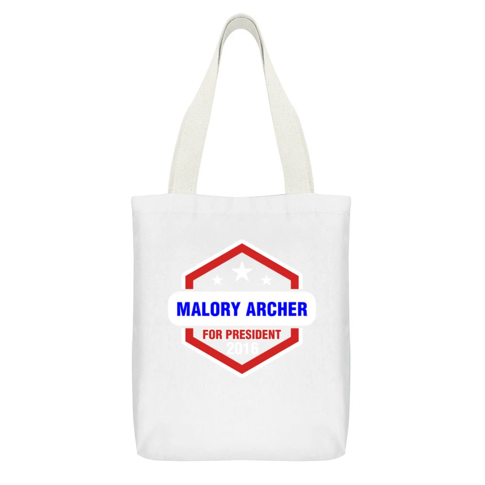 Malory Archer For President 2016 Archer TV Show White Canvas Tote Shopping Bag With Interior Pocket