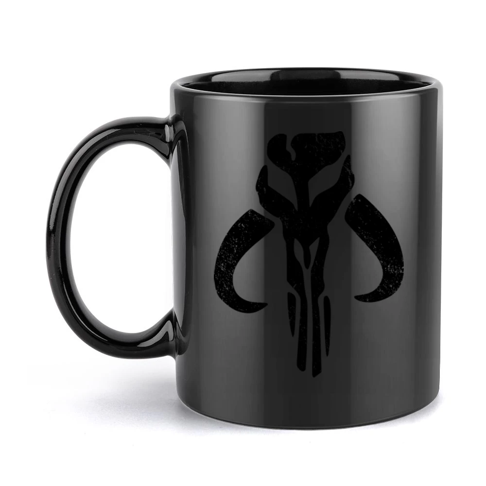 Mandalorian Mythosaur Skull Black Symbol Star Wars Distressed Tv Show Black Mug