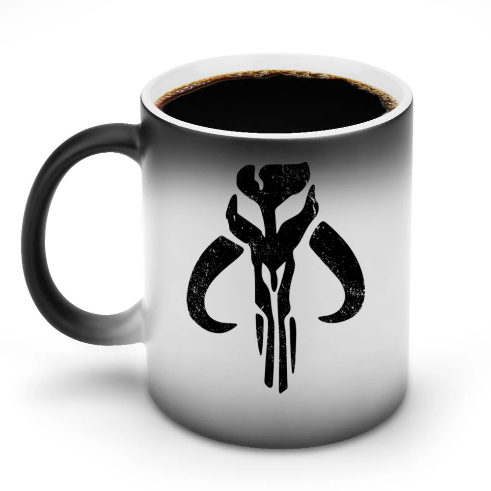 Mandalorian Mythosaur Skull Black Symbol Star Wars Distressed Tv Show Discoloration Mug