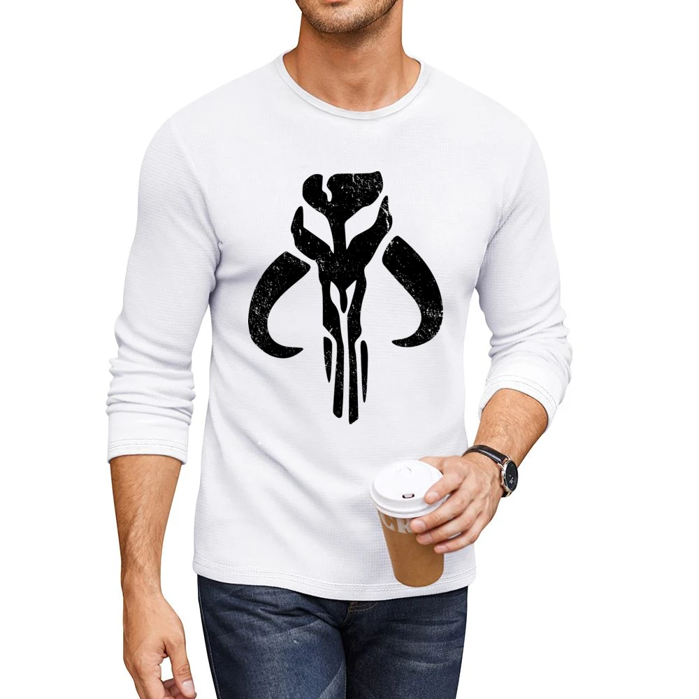 Mandalorian Mythosaur Skull Black Symbol Star Wars Distressed Tv Show Men CrewNeck Long Sleeve T-Shirt