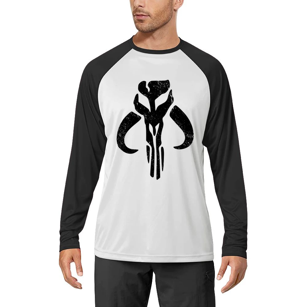 Mandalorian Mythosaur Skull Black Symbol Star Wars Distressed Tv Show Men Long Sleeve T-Shirt