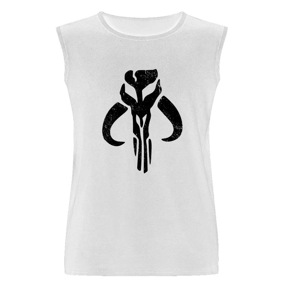 Mandalorian Mythosaur Skull Black Symbol Star Wars Distressed Tv Show Men Sleeveless T-Shirt