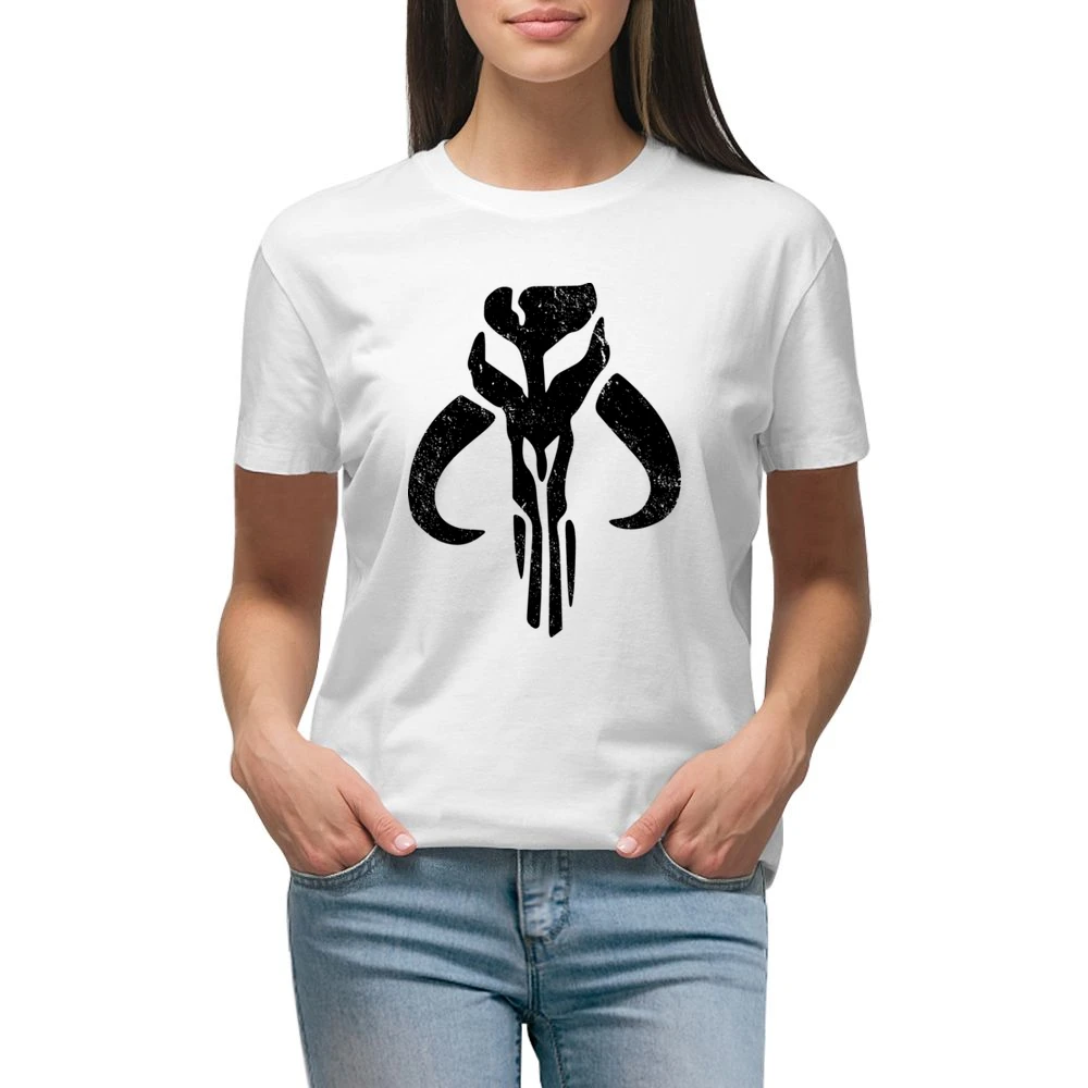 Mandalorian Mythosaur Skull Black Symbol Star Wars Distressed Tv Show Premium Women Ladies T-shirt