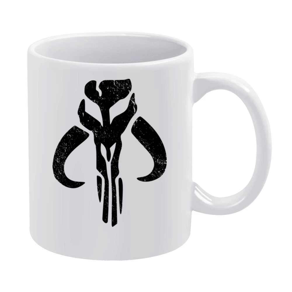 Mandalorian Mythosaur Skull Black Symbol Star Wars Distressed Tv Show White Mug