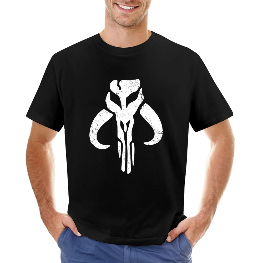 Mandalorian Mythosaur Skull White Symbol Star Wars Tv Show Distressed Asian Size Men T-Shirt