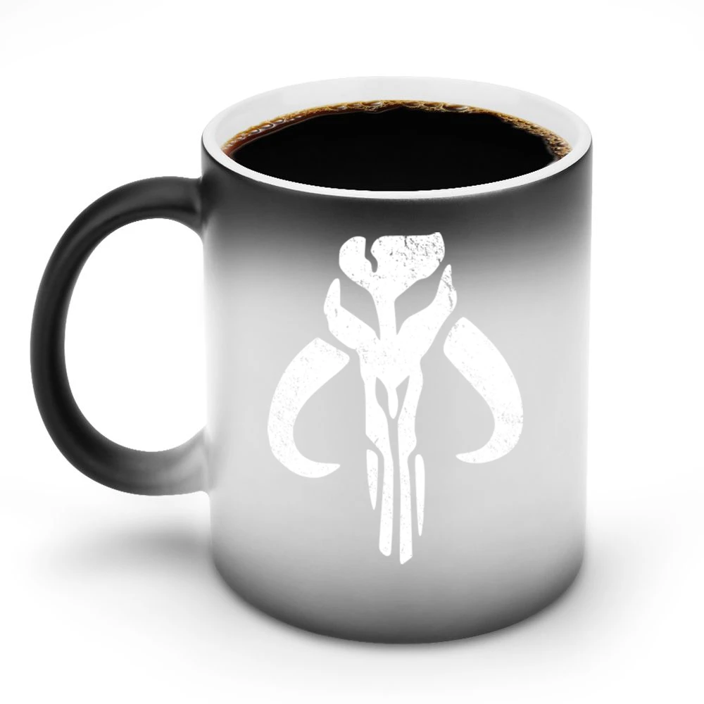 Mandalorian Mythosaur Skull White Symbol Star Wars Tv Show Distressed Discoloration Mug