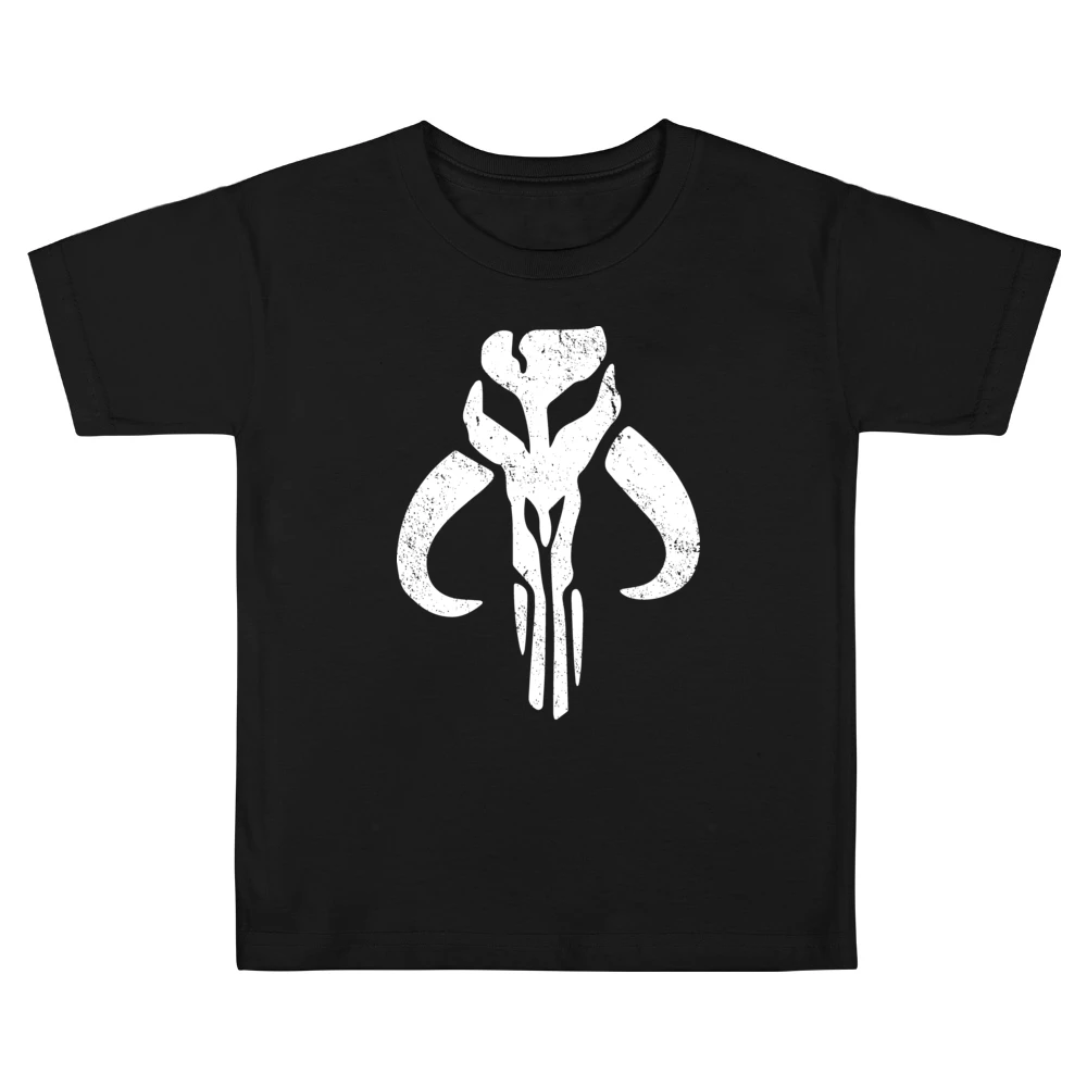 Mandalorian Mythosaur Skull White Symbol Star Wars Tv Show Distressed Kids Boys Girls T-Shirt