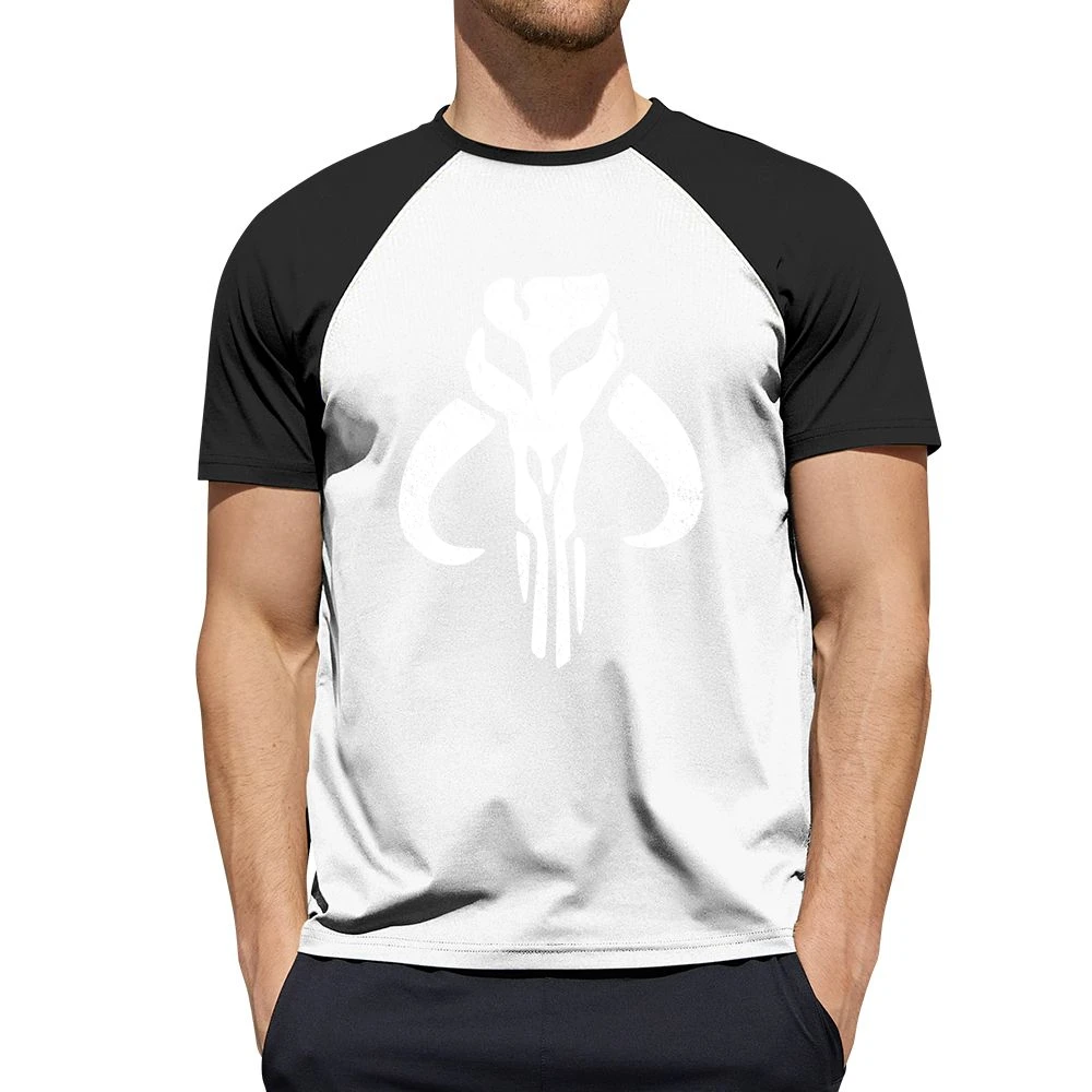 Mandalorian Mythosaur Skull White Symbol Star Wars Tv Show Distressed Men Short Sleeve T-Shirt