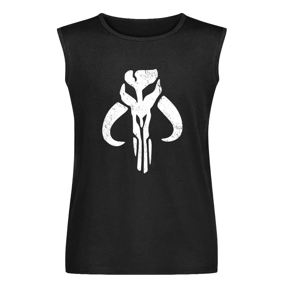 Mandalorian Mythosaur Skull White Symbol Star Wars Tv Show Distressed Men Sleeveless T-Shirt