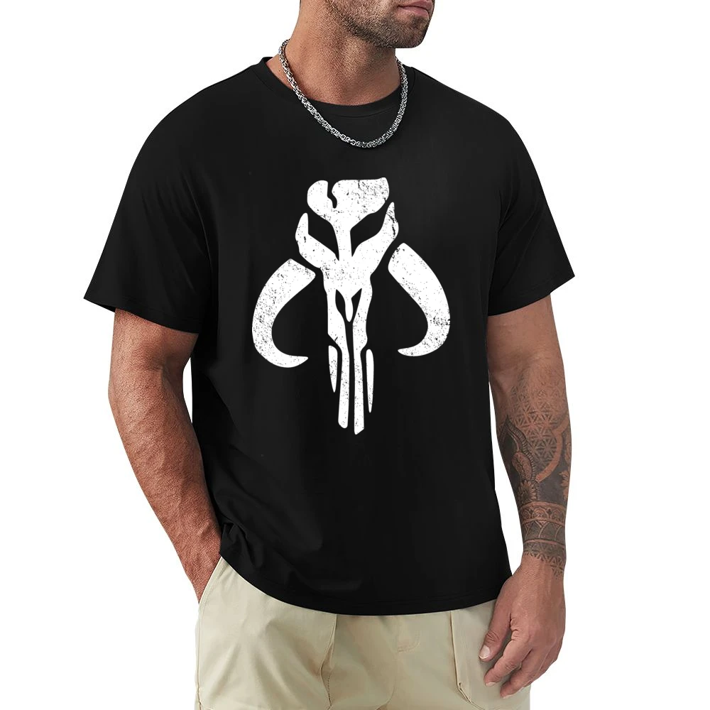 Mandalorian Mythosaur Skull White Symbol Star Wars Tv Show Distressed Premium Men T-shirt