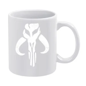 Mandalorian Mythosaur Skull White Symbol Star Wars Tv Show Distressed White Mug