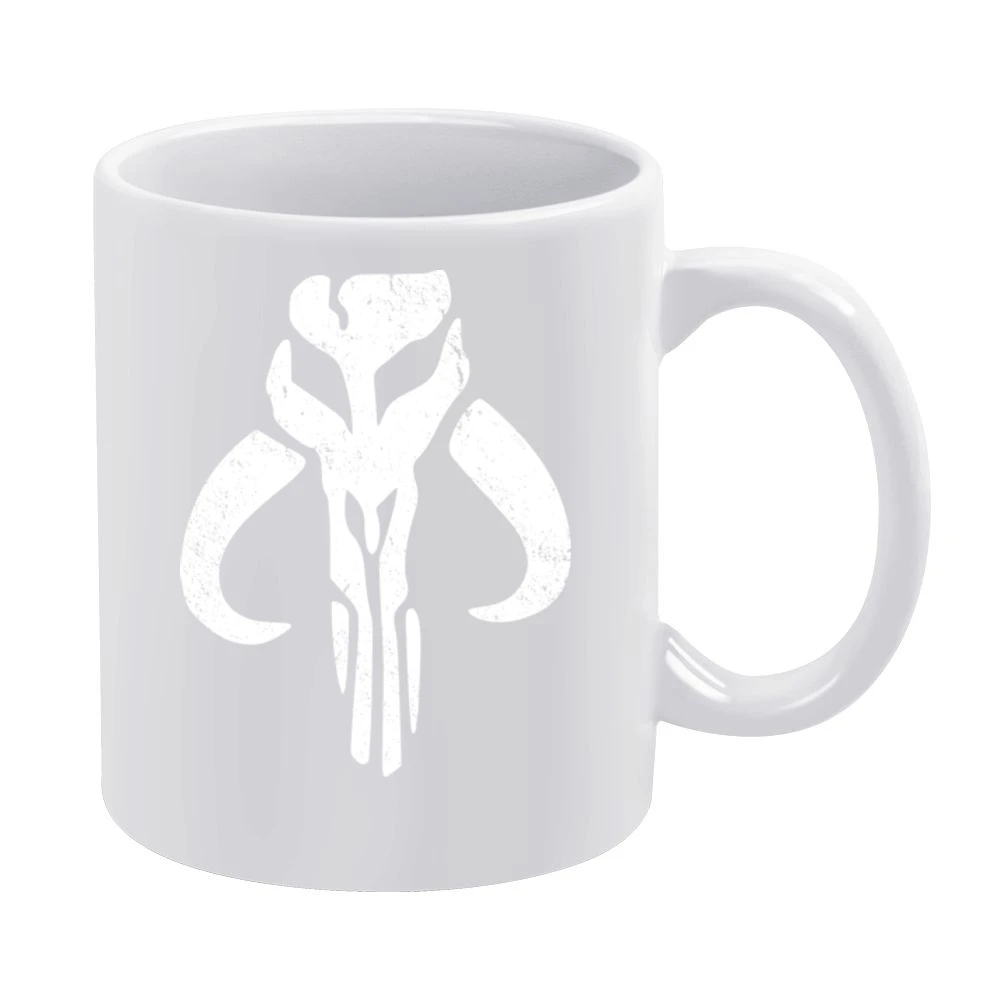 Mandalorian Mythosaur Skull White Symbol Star Wars Tv Show Distressed White Mug
