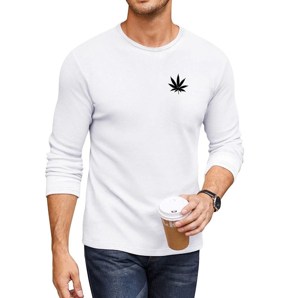Marijuana Cannabis Leaf Fun Weed Simple Graphic Men CrewNeck Long Sleeve T-Shirt