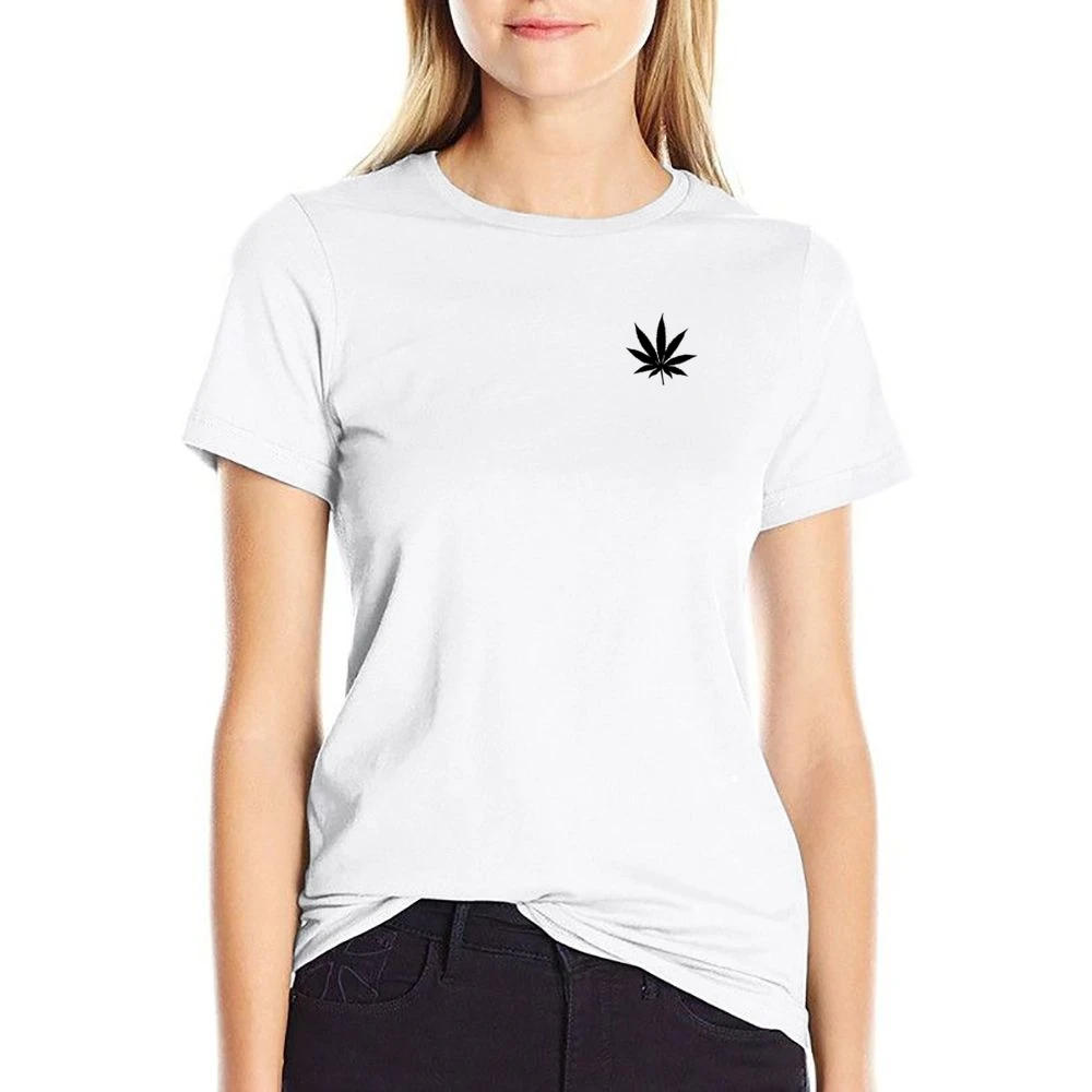 Marijuana Cannabis Leaf Fun Weed Simple Graphic US Size Women Ladies T-shirt