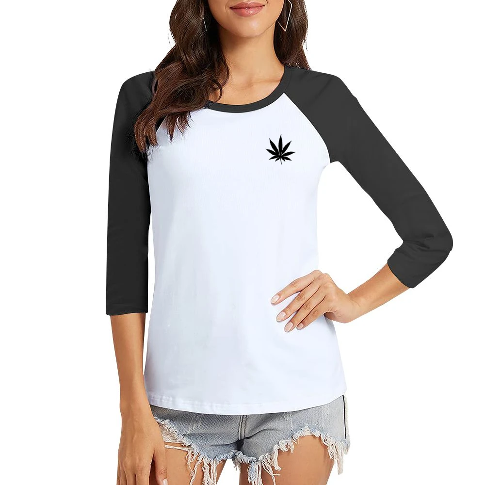 Marijuana Cannabis Leaf Fun Weed Simple Graphic Women Ladies 3-4 Sleeve T-Shirt