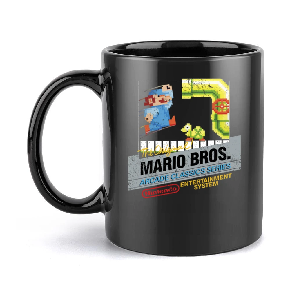 Mario Bros Original Nes Nintendo Old School Retro Video Game Fan Distr Black Mug