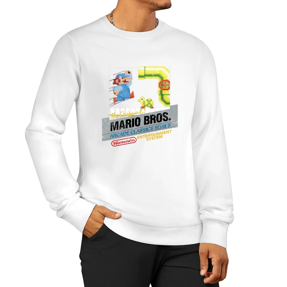 Mario Bros Original Nes Nintendo Old School Retro Video Game Fan Distr Men Pullover Sweatshirt