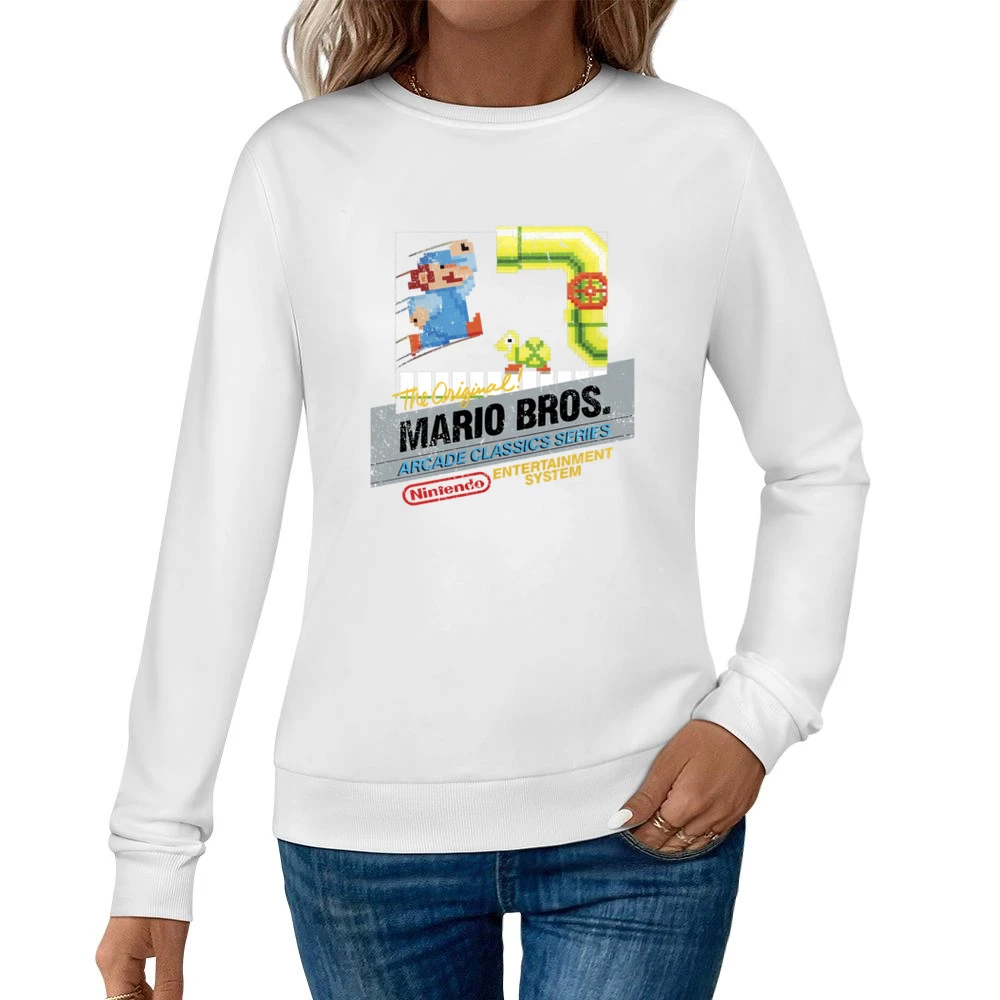 Mario Bros Original Nes Nintendo Old School Retro Video Game Fan Distr Women Pullover Sweatshirt