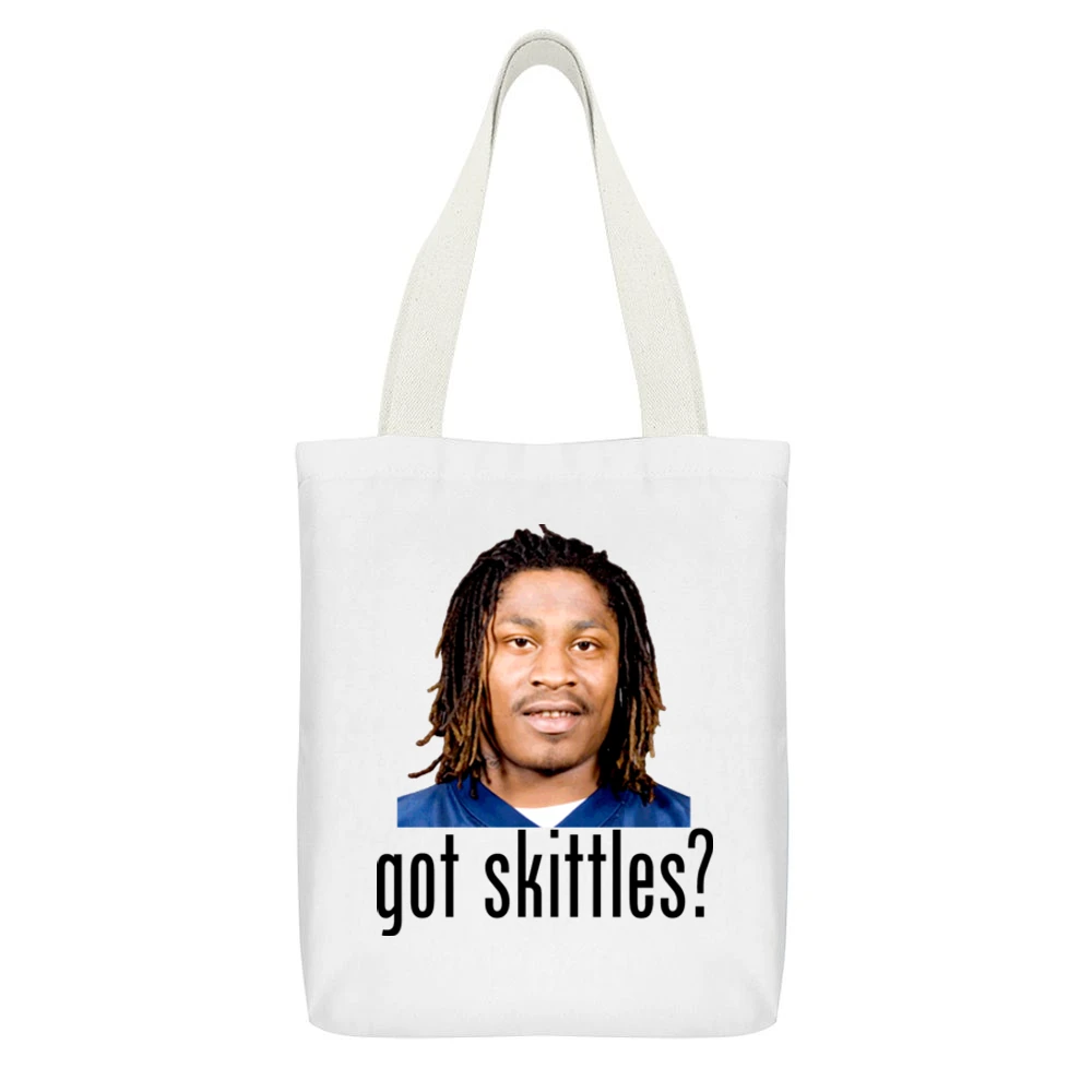 Marshawn Lynch Got Skittles White Canvas Tote Shopping Bag With Interior Pocket