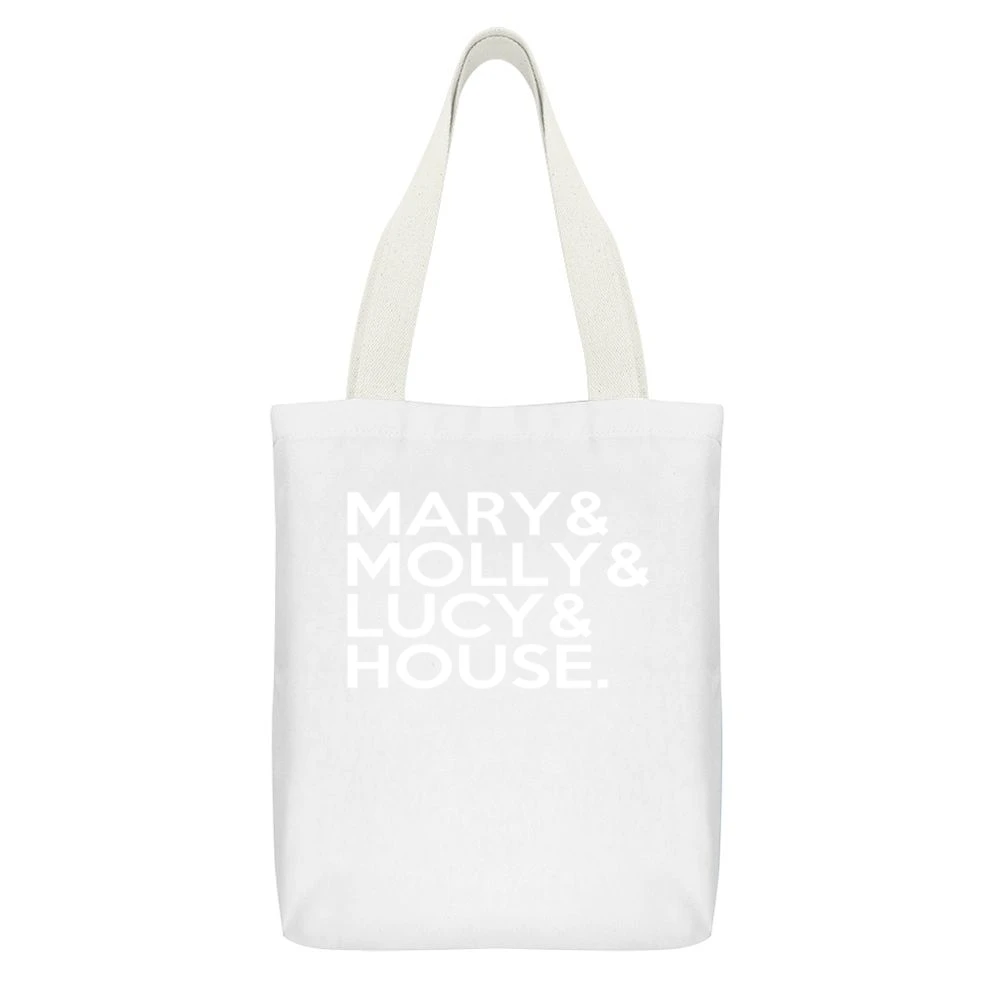 Mary And Molly And Lucy And House EDM Party Drugs White Canvas Tote Shopping Bag With Interior Pocket