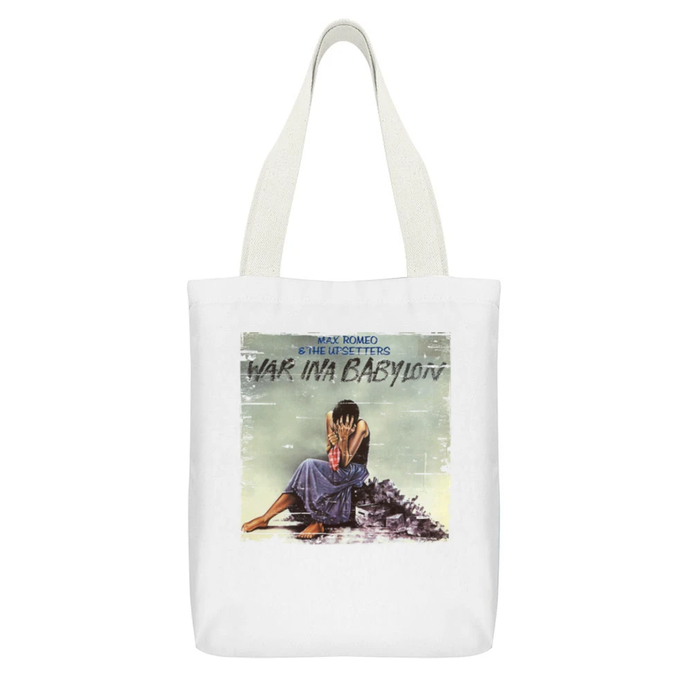 Max Romeo War In A Babylon Album Cover Distressed Image White Canvas Tote Shopping Bag With Interior Pocket