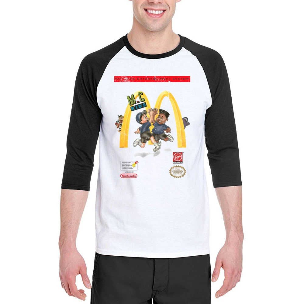 Mc Kids Nes Retro Video Game Distressed Men 3/4 Sleeve T-Shirt