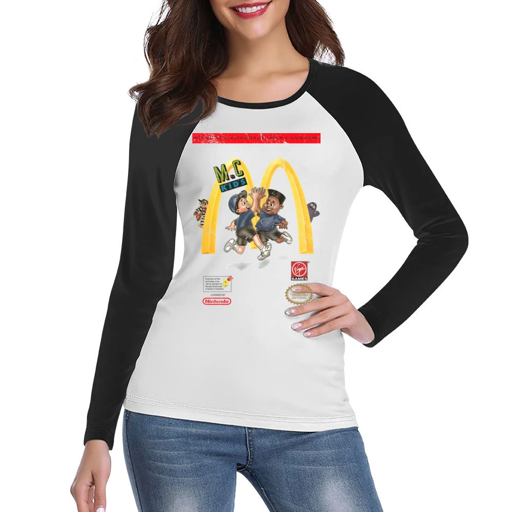 Mc Kids Nes Retro Video Game Distressed Women Ladies Long Sleeve T-Shirt