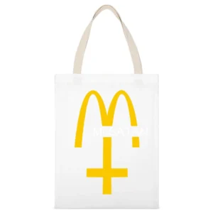 McSatan Funny Fast Food Satan Parody Graphic White Canvas Tote Shopping Bag