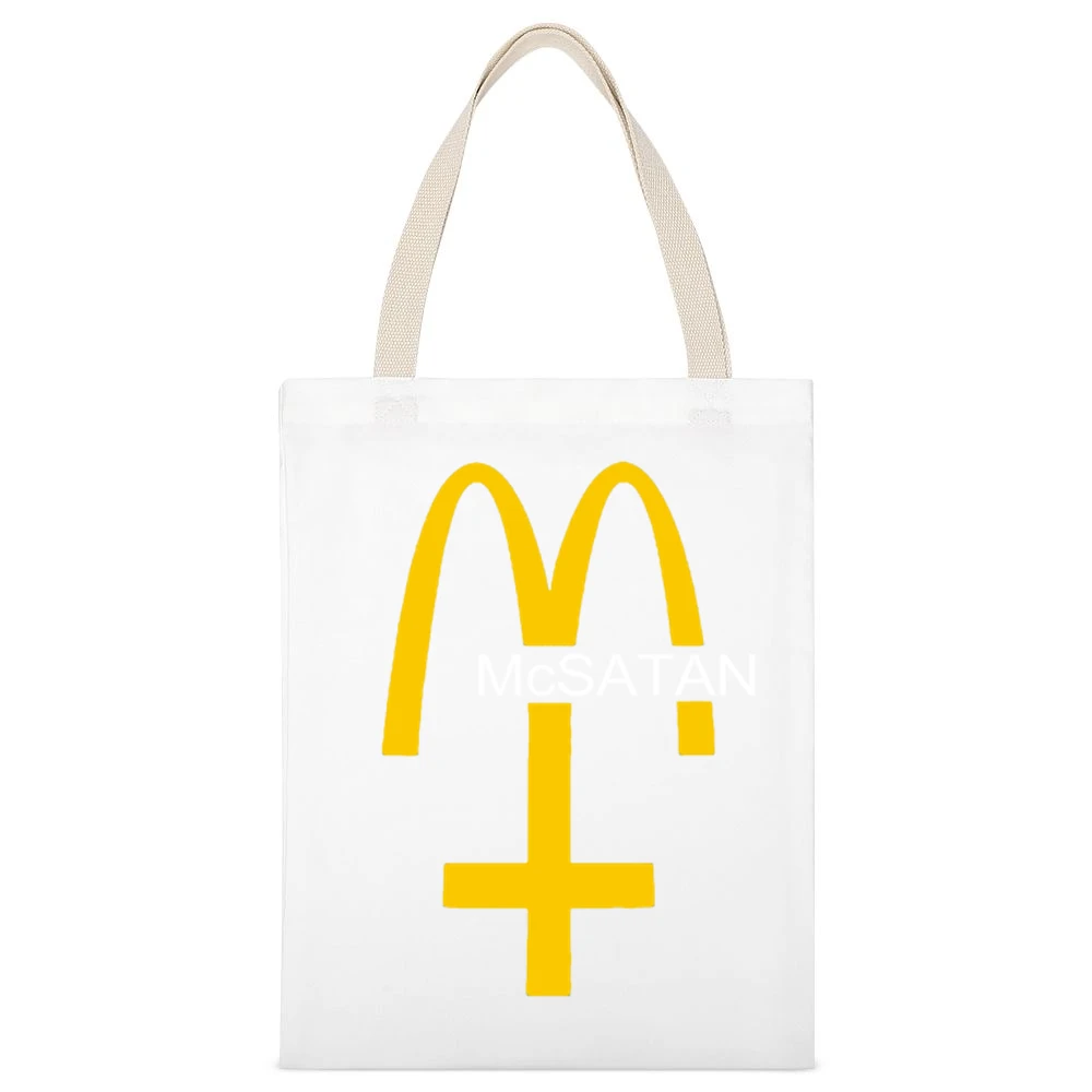McSatan Funny Fast Food Satan Parody Graphic White Canvas Tote Shopping Bag