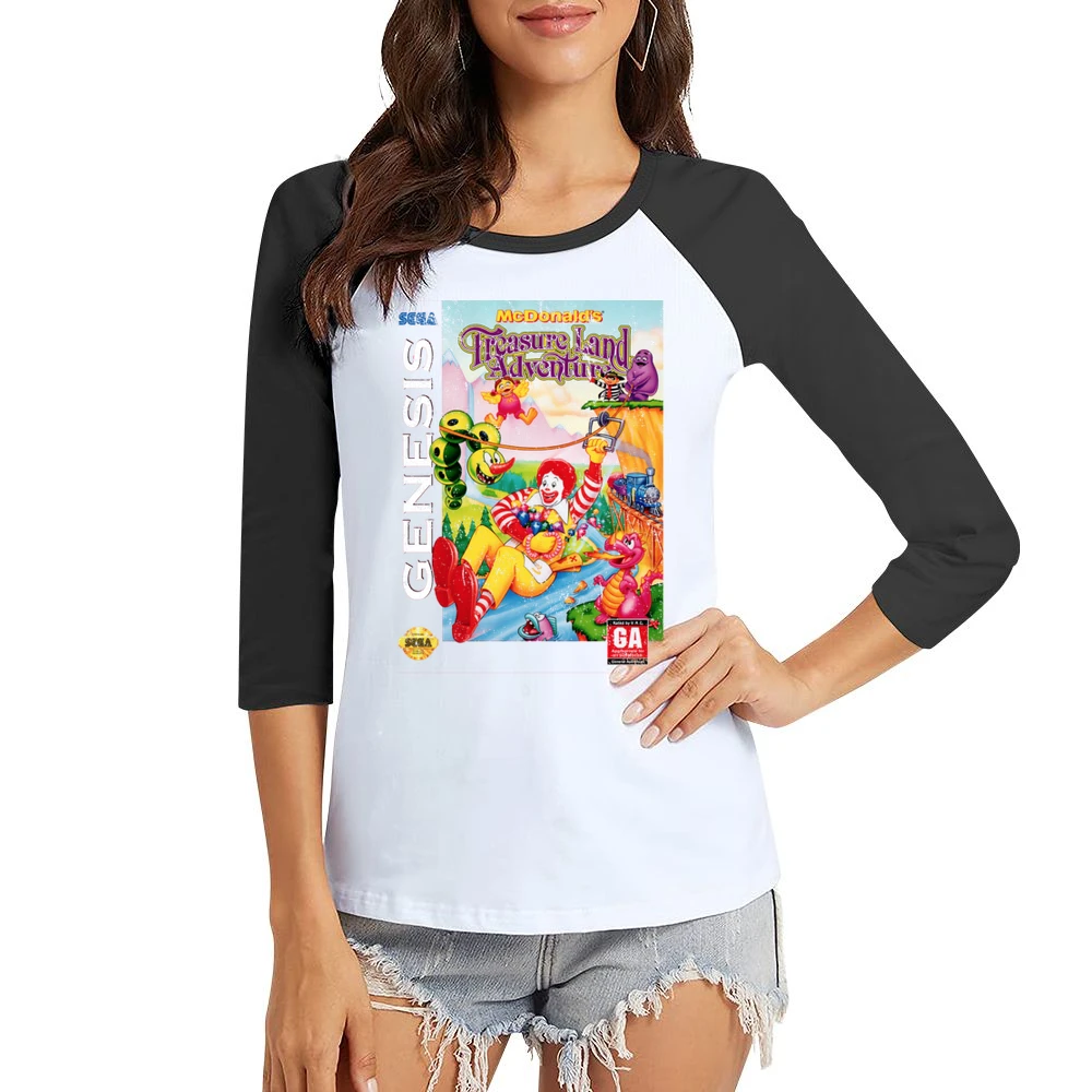 Mcdonalds Treasure Land Adventure Sega Genesis Old School Retro Video Women Ladies 3-4 Sleeve T-Shirt