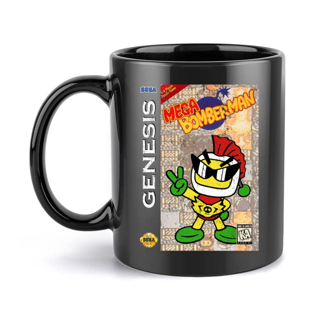 Mega Bomberman Sega Genesis Old School Retro Video Game Fan Distressed Black Mug