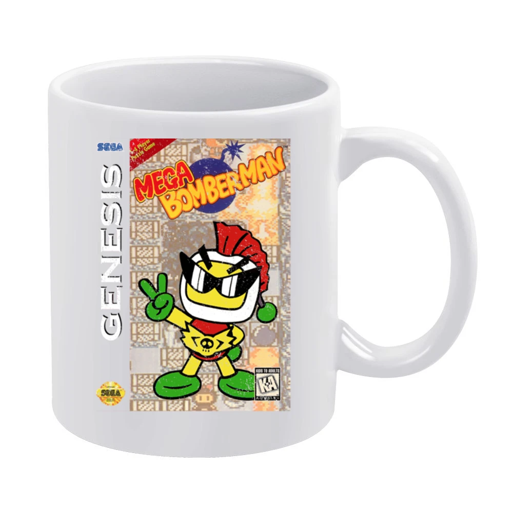 Mega Bomberman Sega Genesis Old School Retro Video Game Fan Distressed White Mug