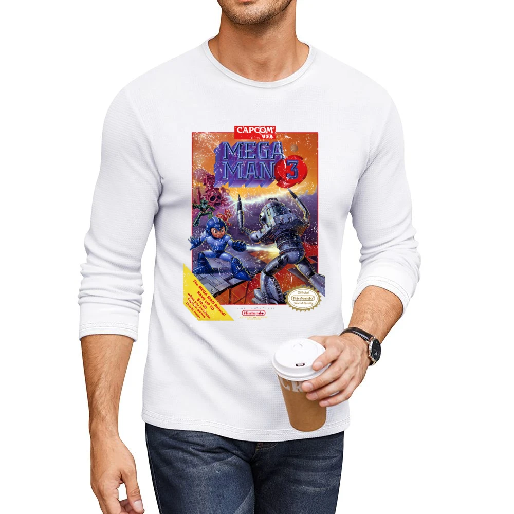 Mega Man 3 Nes Nintendo Old School Retro Video Game Fan Distressed T S Men CrewNeck Long Sleeve T-Shirt