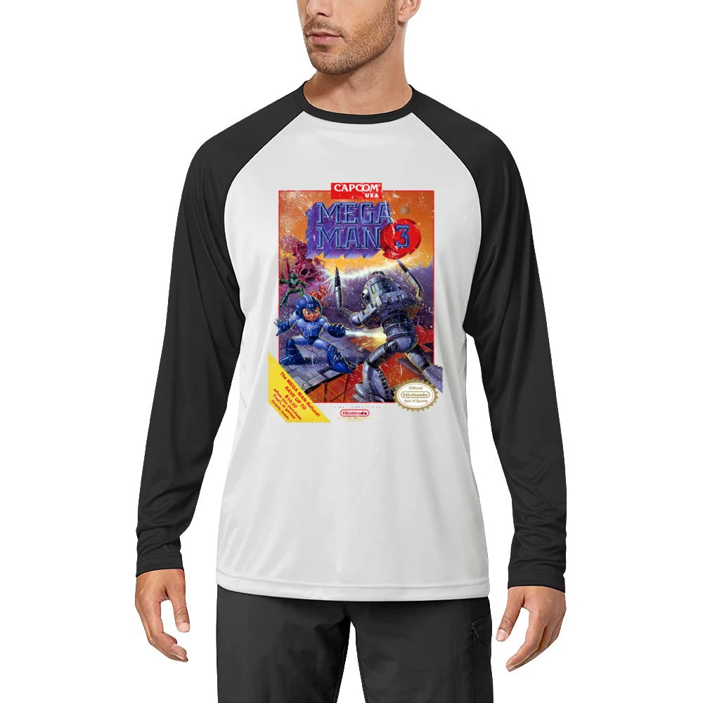 Mega Man 3 Nes Nintendo Old School Retro Video Game Fan Distressed T S Men Long Sleeve T-Shirt